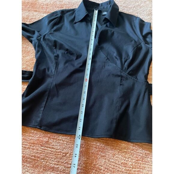 East 5th Top Womens Black Stretch Mock Wrap Self Tie Bow Size  14 Zip Rhinestone - Picture 9 of 10